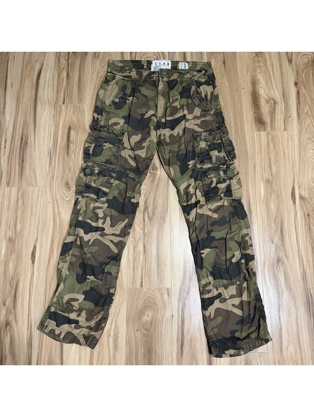 L.A.B Liberation Bleu Camo Cargo Pants Multi Pocket Slim Straight 32x32